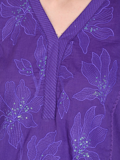 Purple Cotton Kurta, Pants &  Dupatta sets