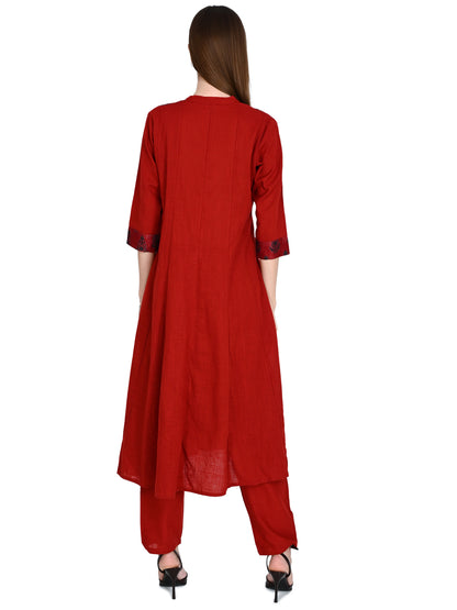 Maroon Anarkali Kurta Pant Dupatta Set