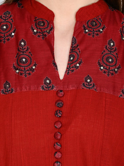 Maroon Anarkali Kurta Pant Dupatta Set