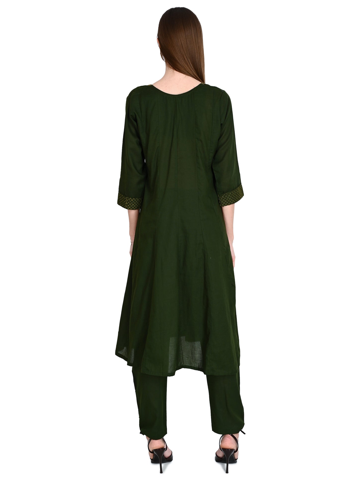 Green Muslin Flared Kurta Pant Sets