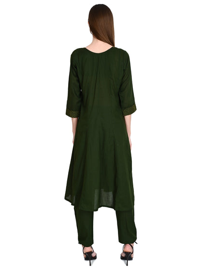 Green Muslin Flared Kurta Pant Sets