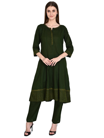 Green Muslin Flared Kurta Pant Sets