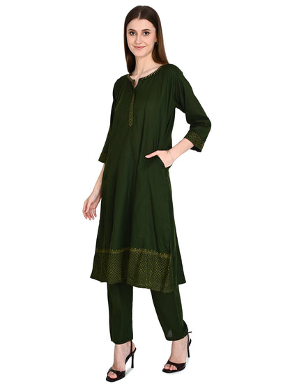 Green Muslin Flared Kurta Pant Sets