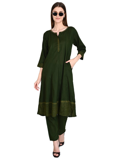 Green Muslin Flared Kurta Pant Sets