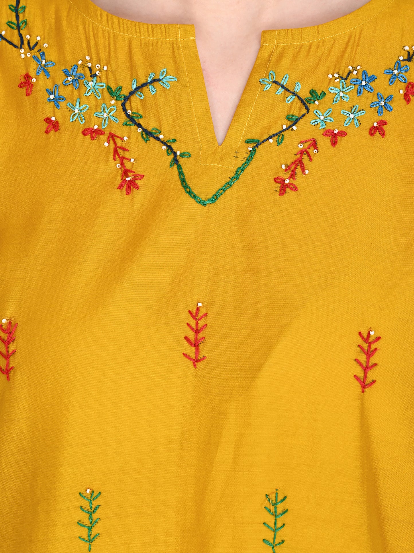 Roman Silk Embroidered Yellow Kurta Pant Set