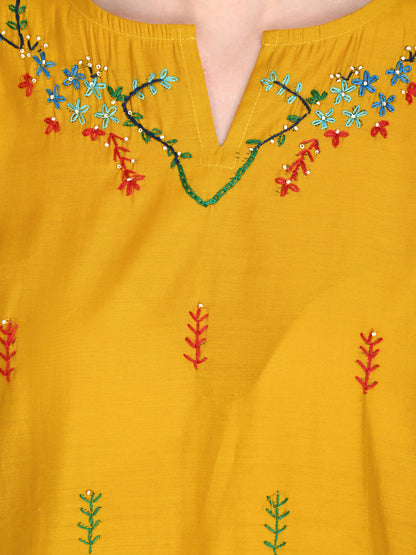 Roman Silk Embroidered Yellow Kurta Pant Set