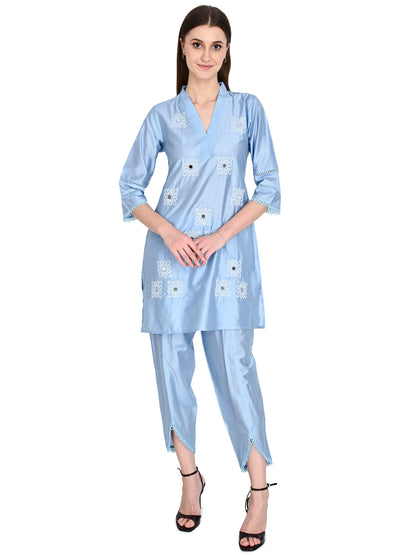 Silver Muslin Silk Co-ord Set