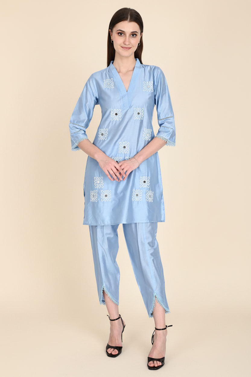 Silver Muslin Silk Co-ord Set