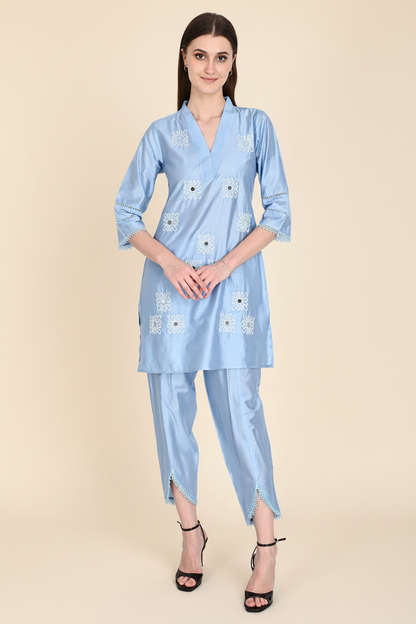 Silver Muslin Silk Co-ord Set