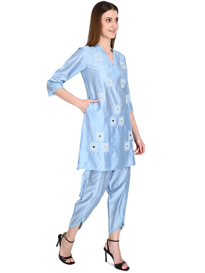 Silver Muslin Silk Co-ord Set