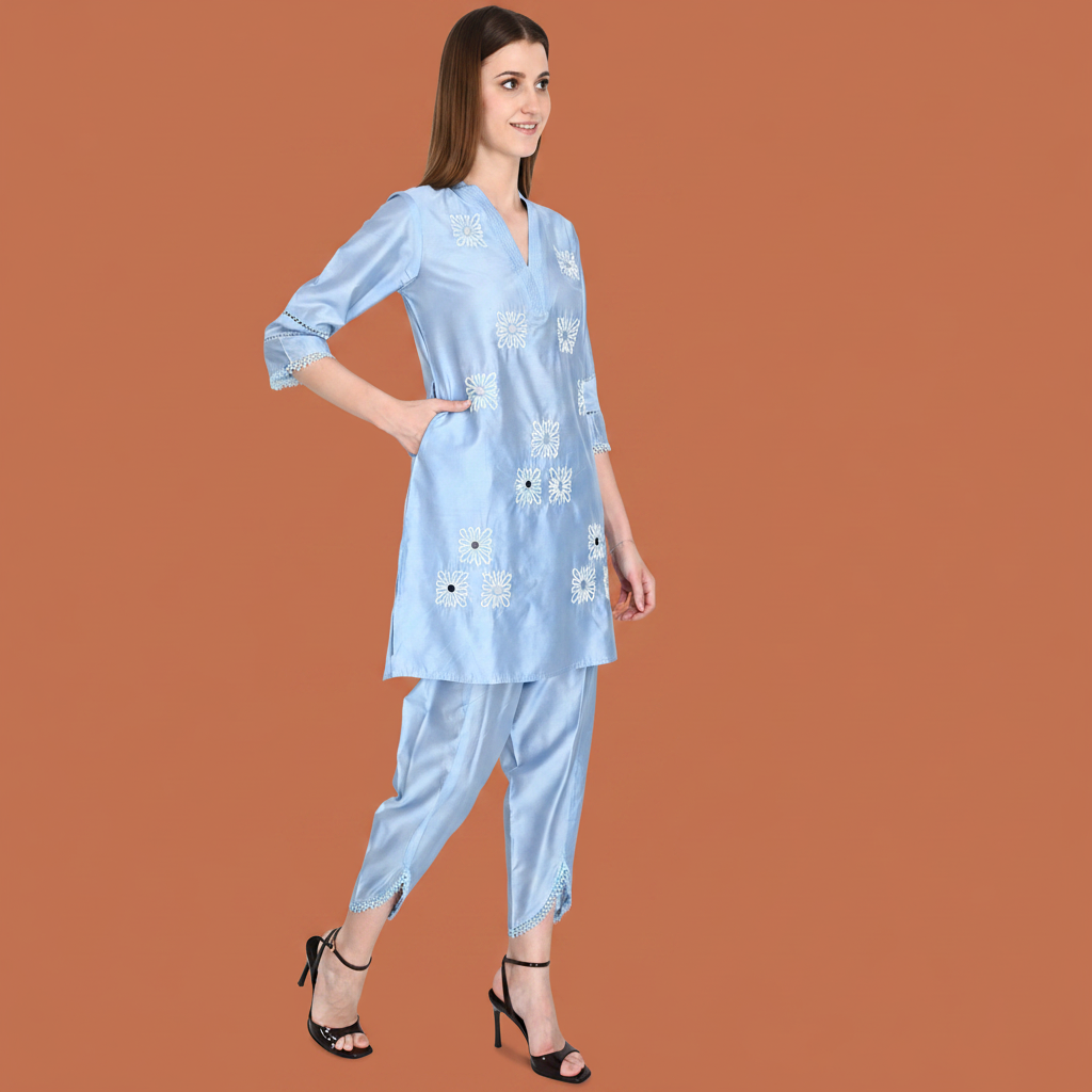 Silver Muslin Silk Co-ord Set