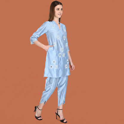 Silver Muslin Silk Co-ord Set