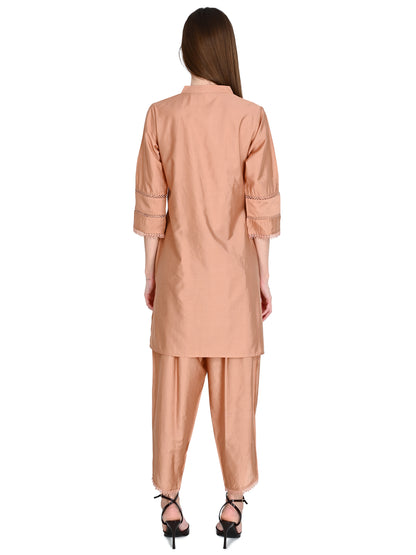 Peach Muslin Silk Co-ord Set