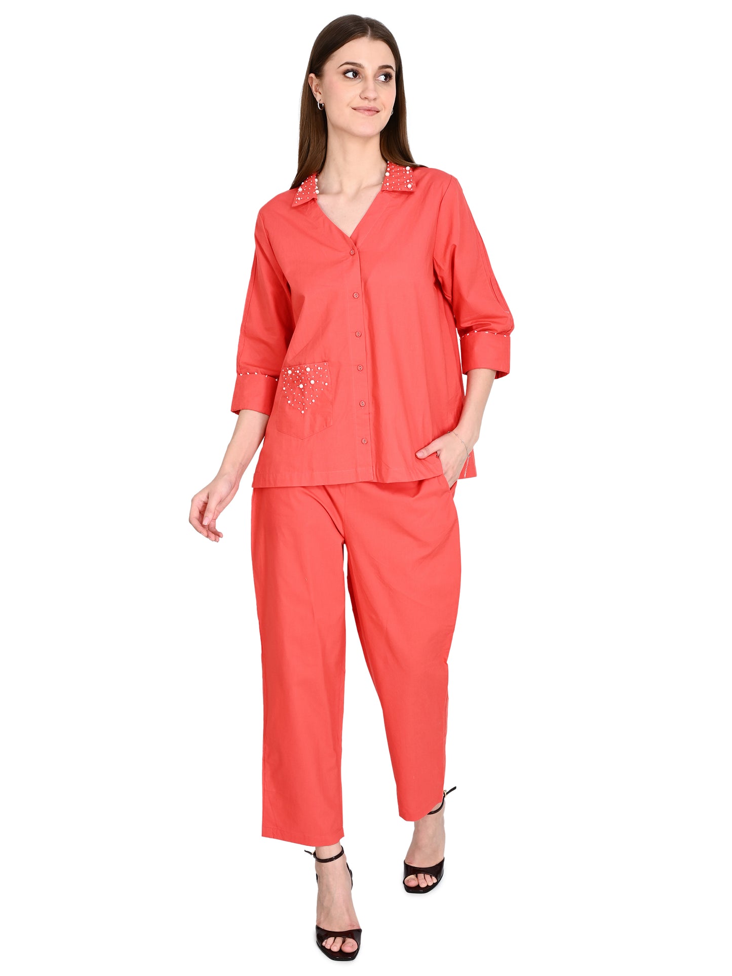 Coral Cotton Co-ord Set