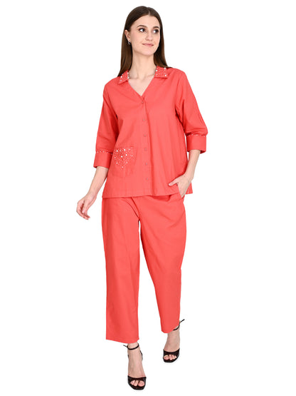 Coral Cotton Co-ord Set