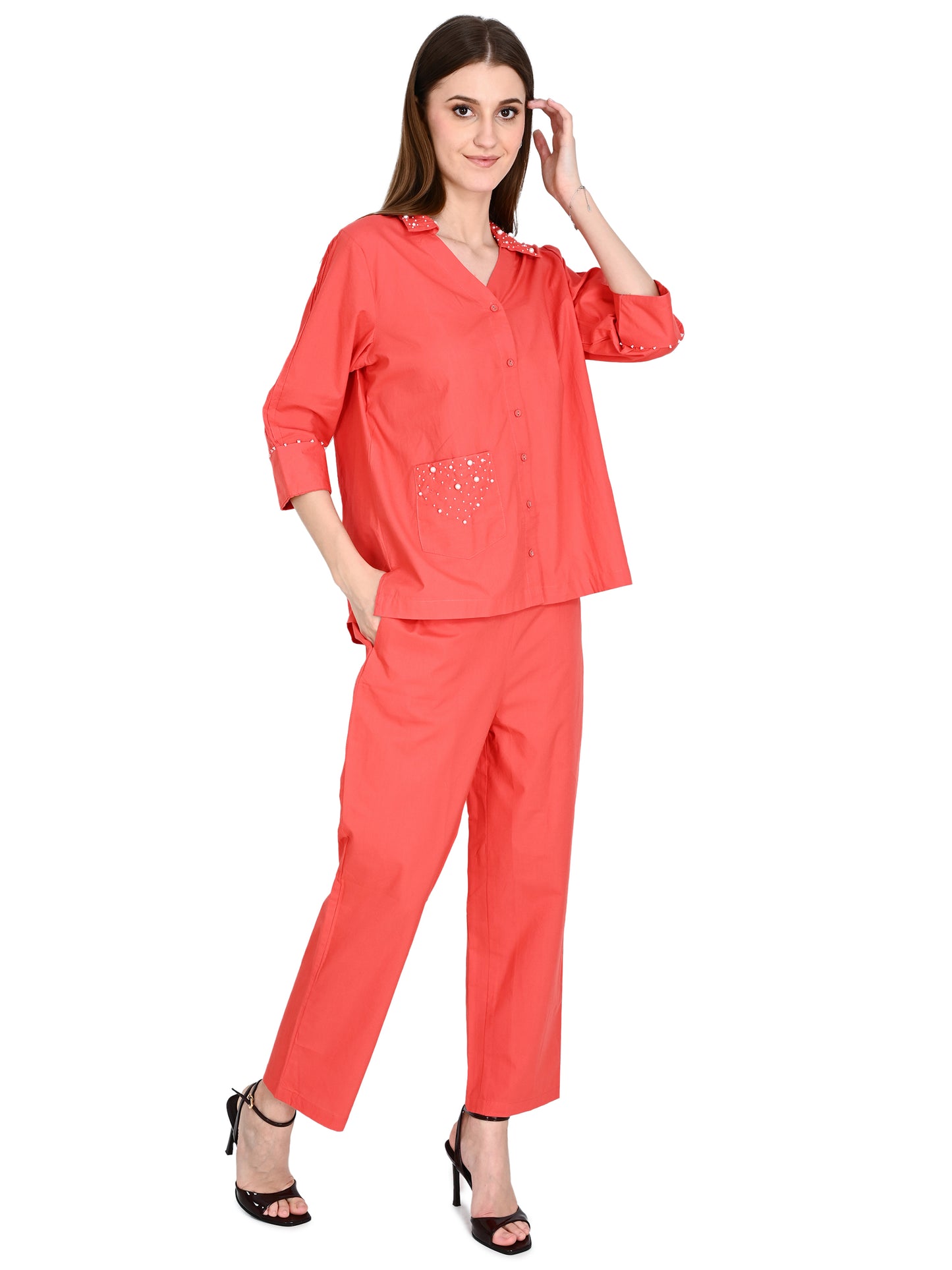 Coral Cotton Co-ord Set