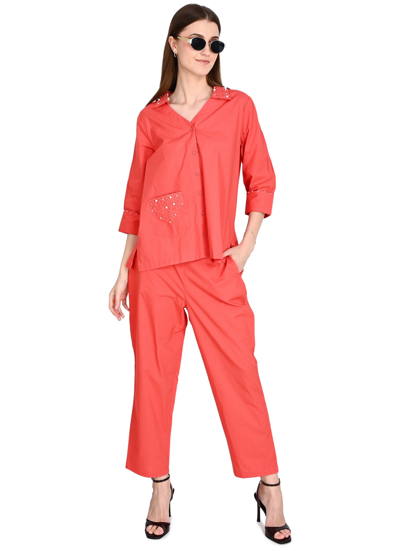 Coral Cotton Co-ord Set