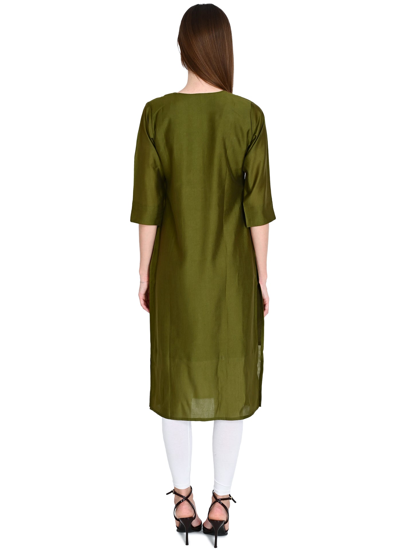 Roman Pista Green Silk Embroidered Kurta