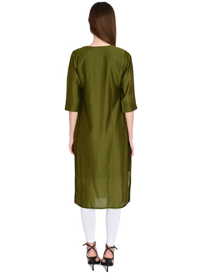 Roman Pista Green Silk Embroidered Kurta