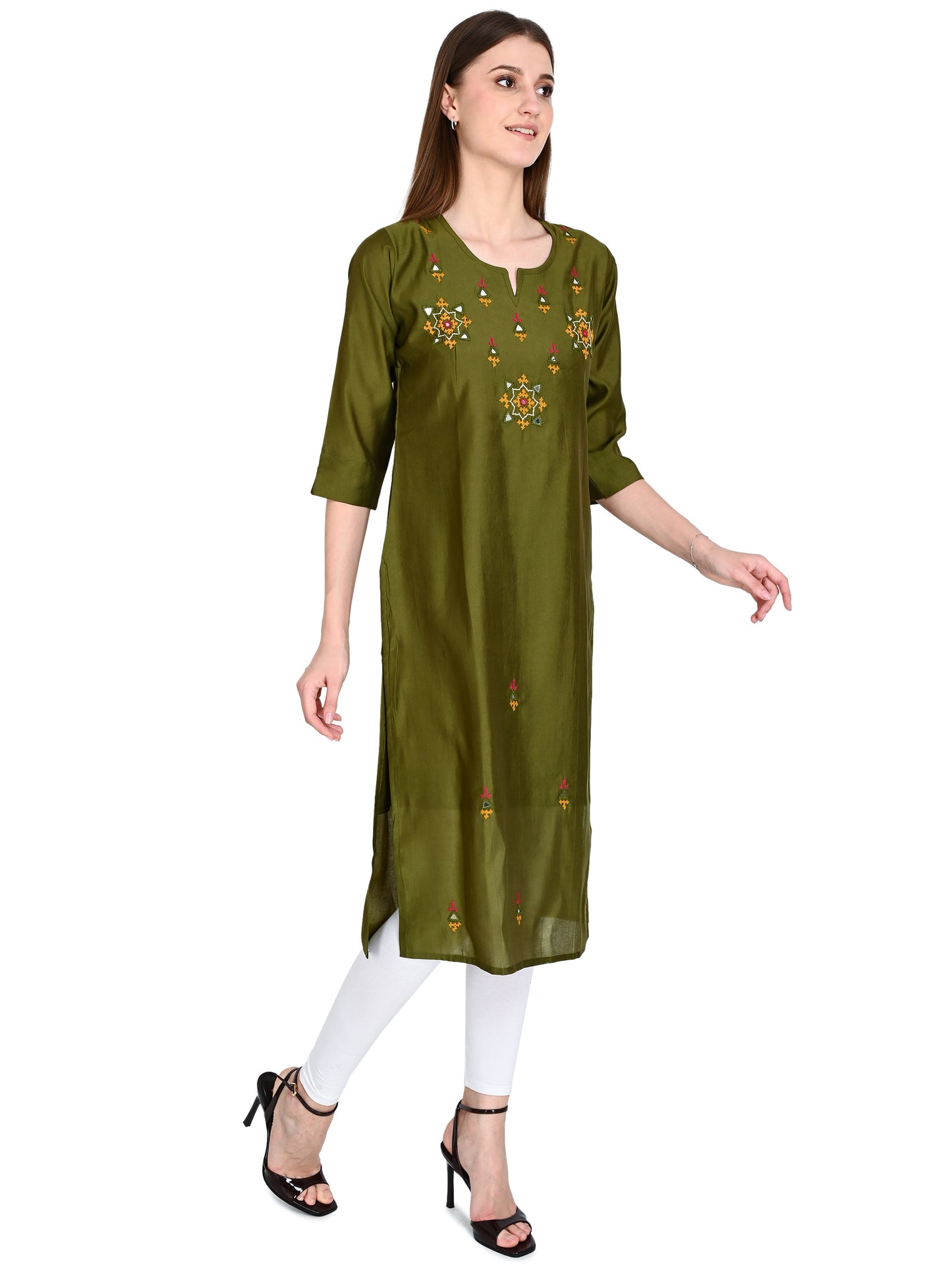 Roman Pista Green Silk Embroidered Kurta