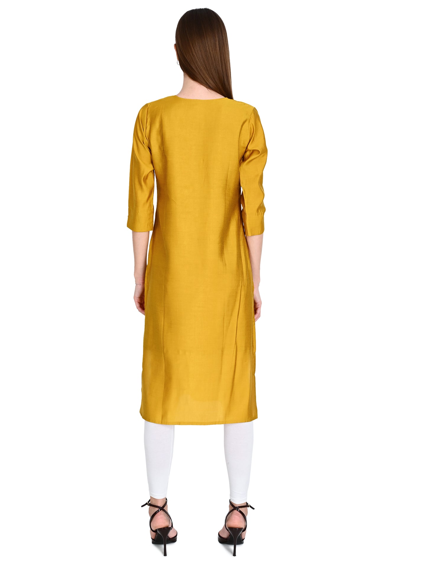 Roman Silk Embroidered Yellow Kurta