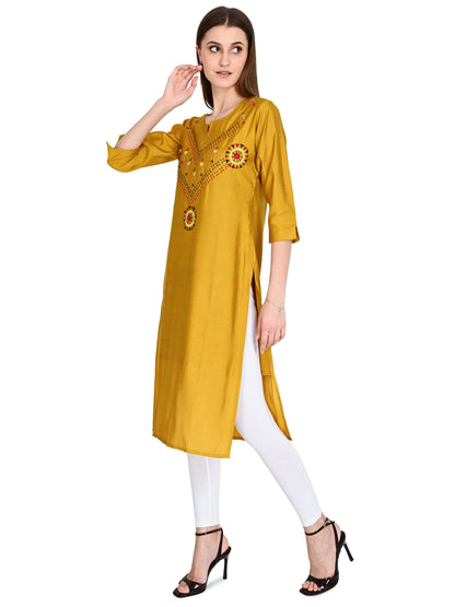 Roman Silk Embroidered Yellow Kurta