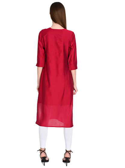 Roman Marron Silk Embroidered Kurta