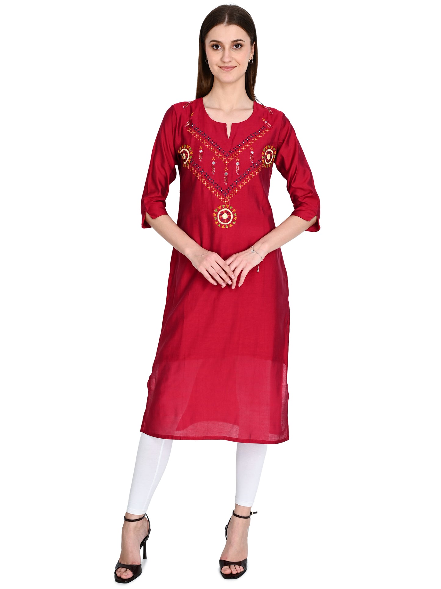 Roman Marron Silk Embroidered Kurta