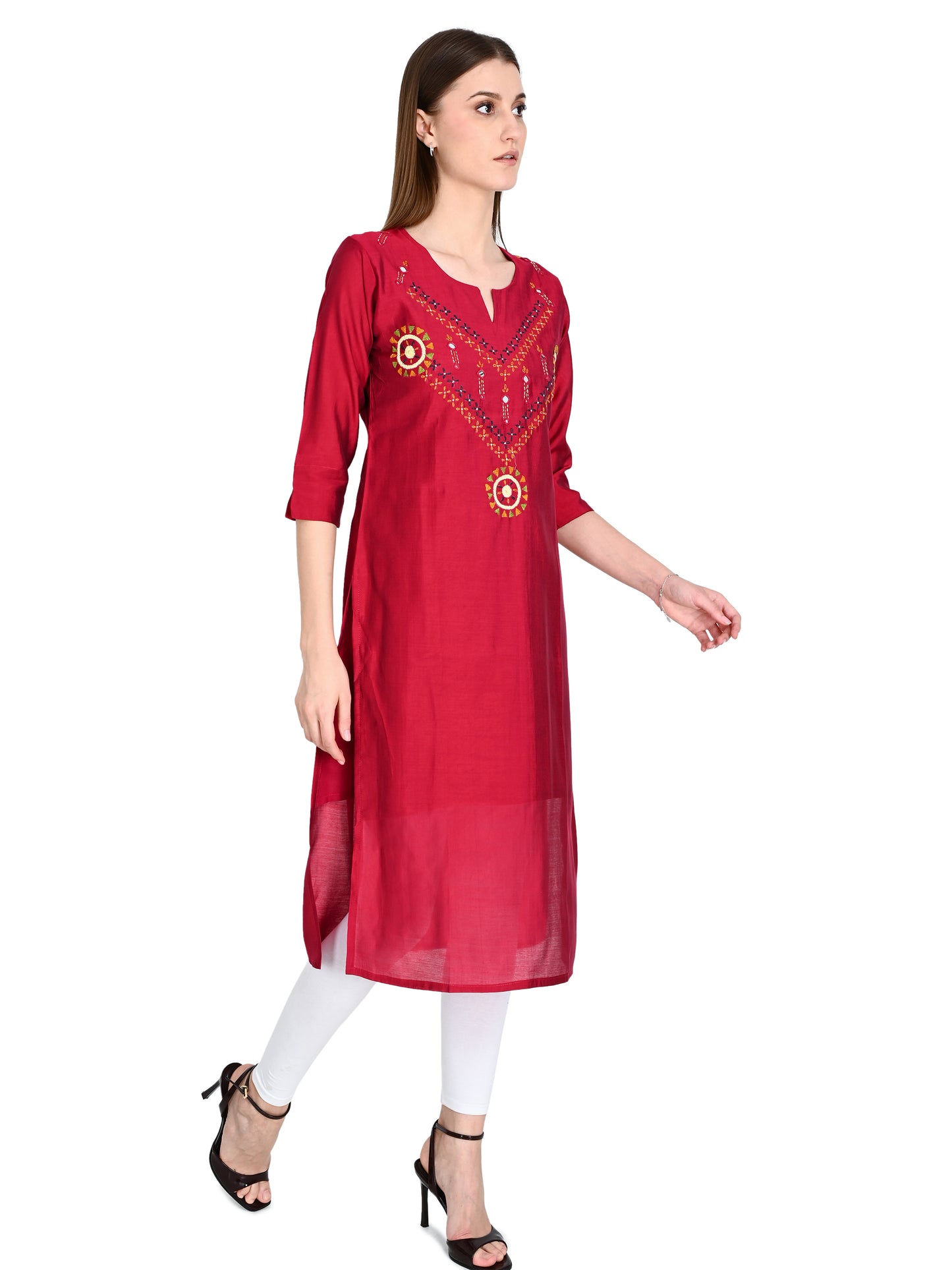 Roman Marron Silk Embroidered Kurta