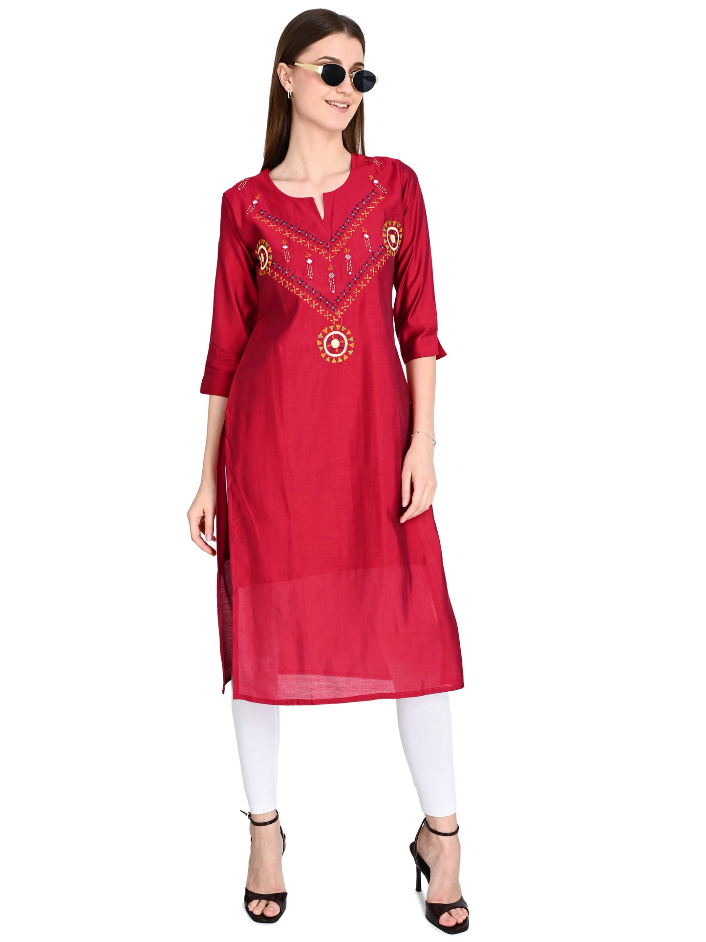 Roman Marron Silk Embroidered Kurta
