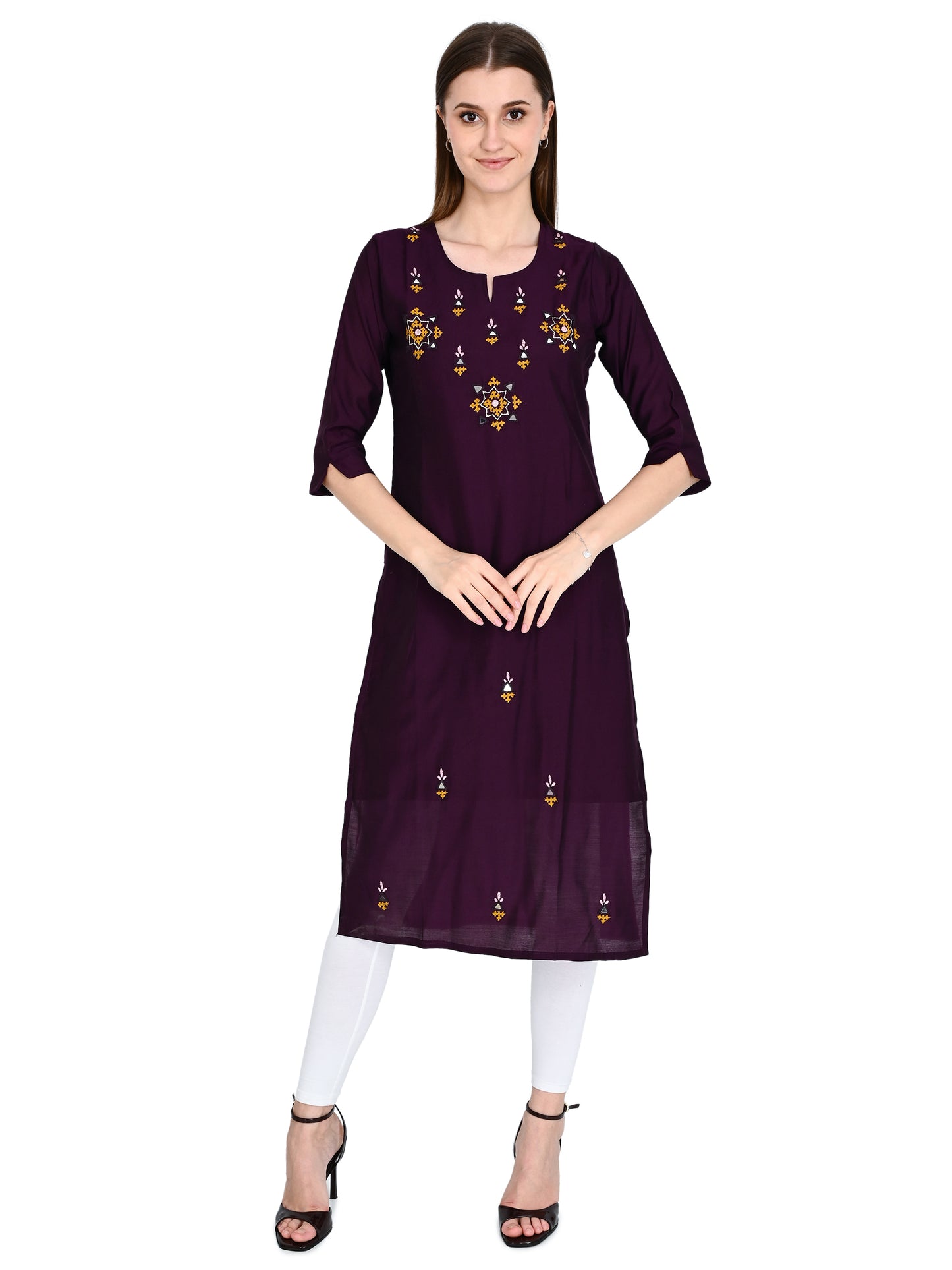 Roman Wine Silk Embroidered Kurta
