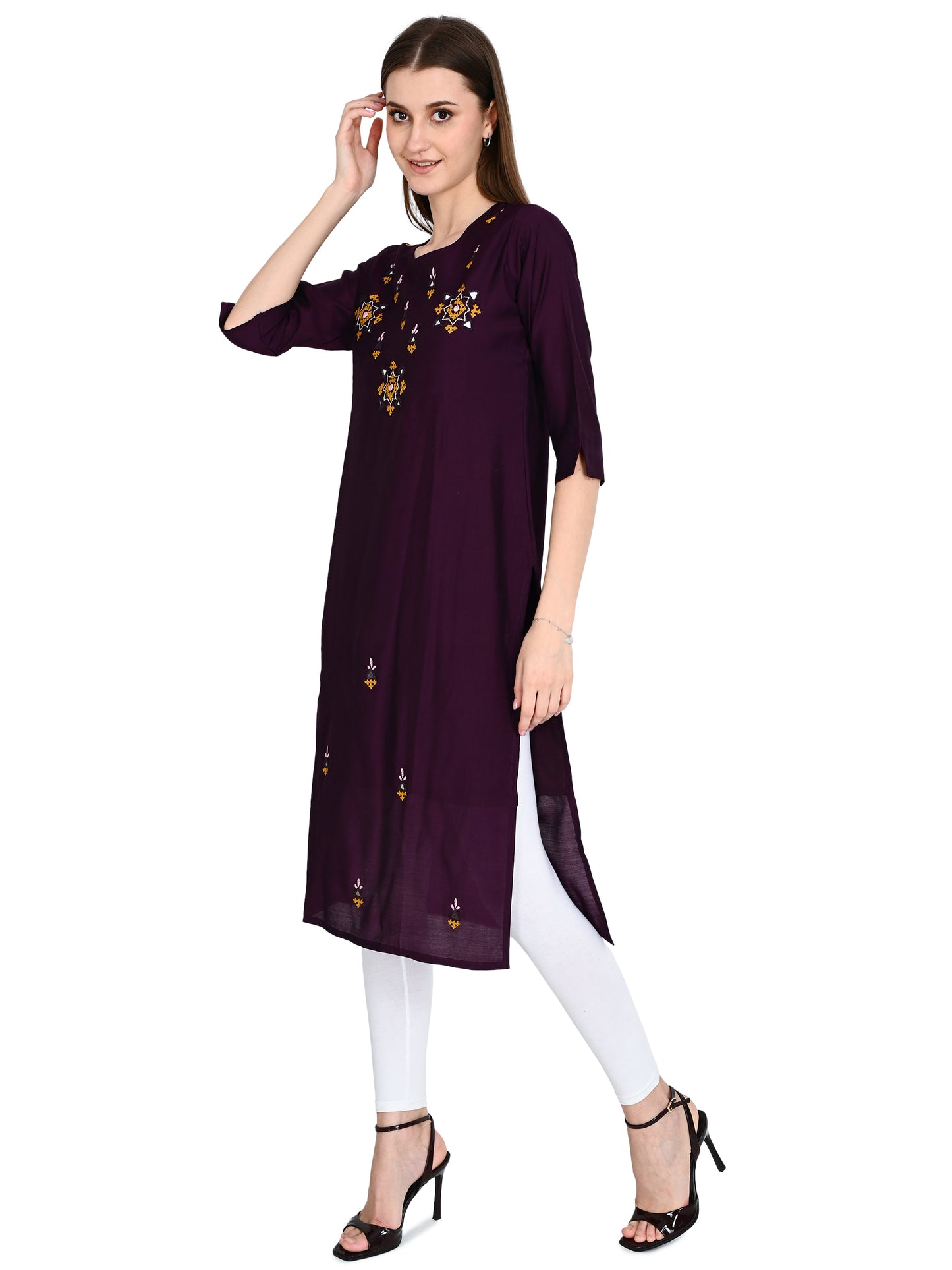 Roman Wine Silk Embroidered Kurta