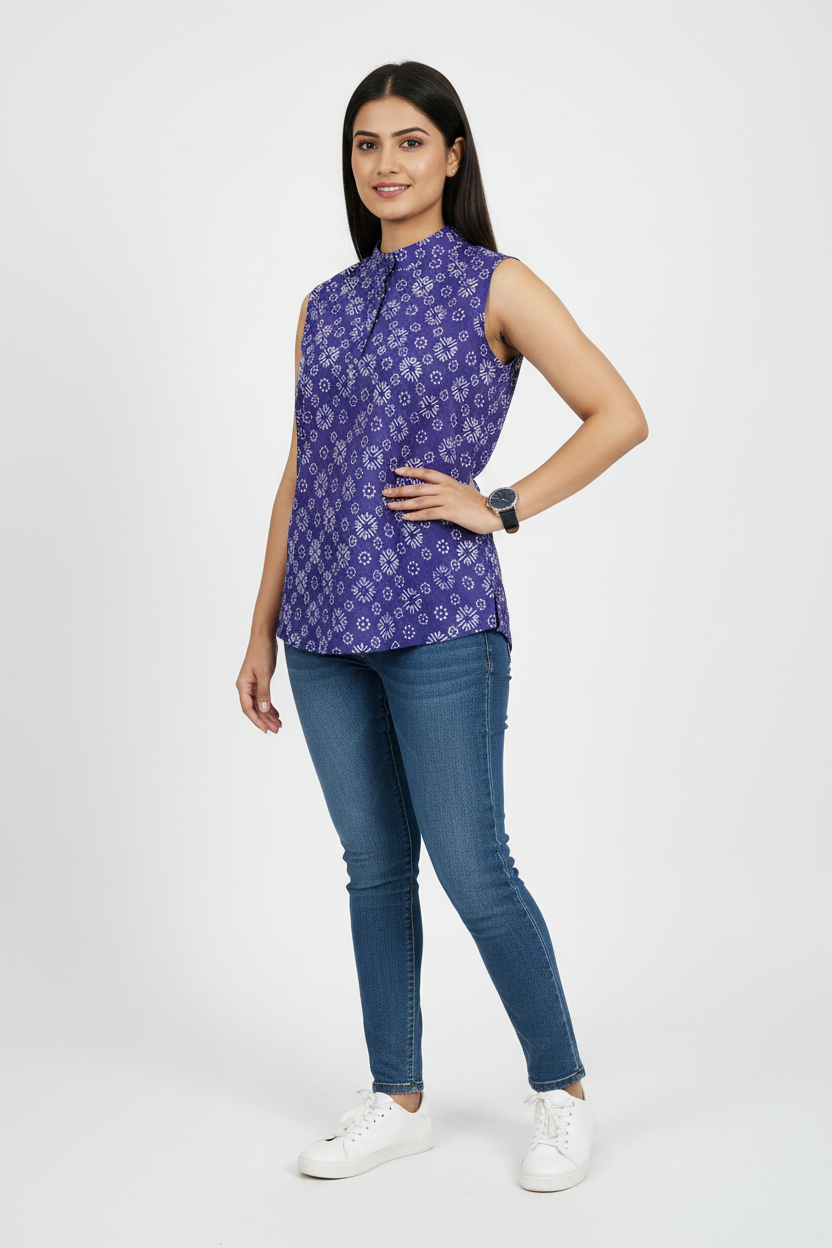 Purple Cotton Short Kurti For Jeans