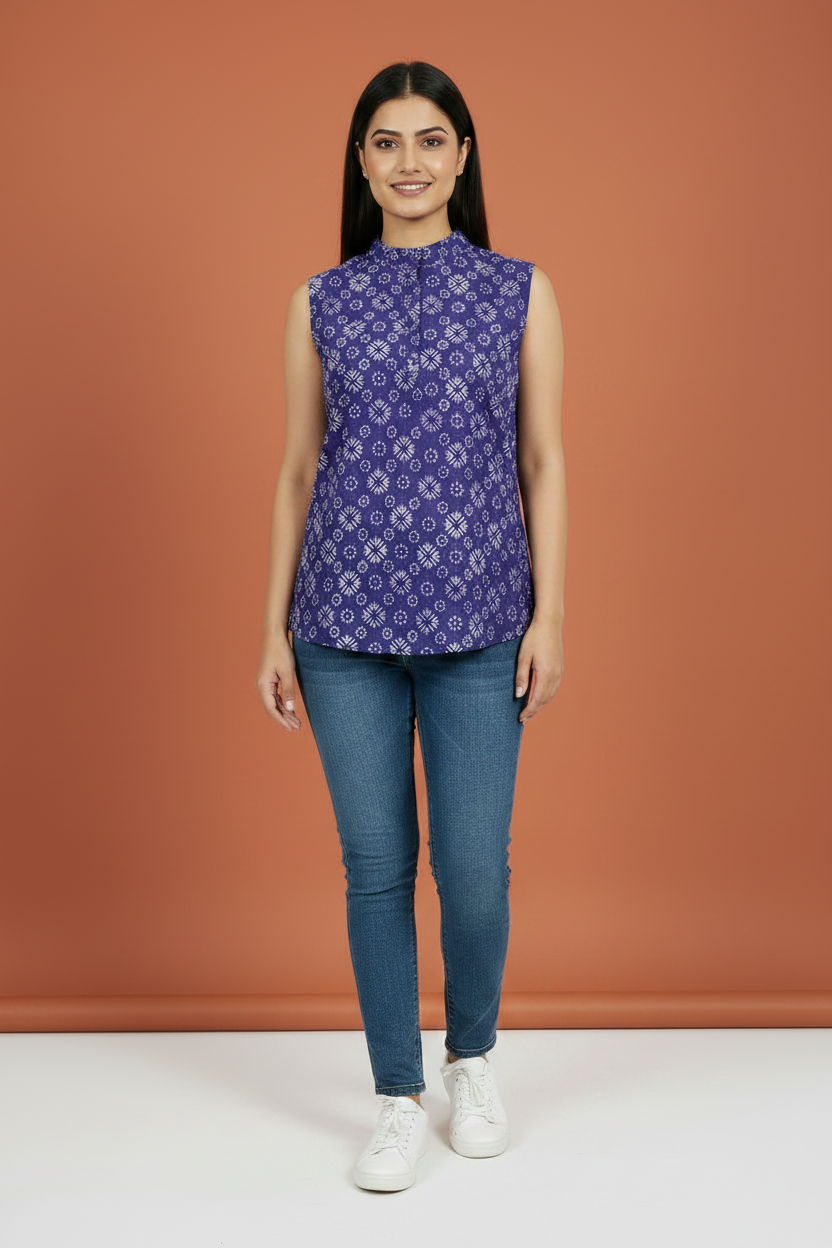 Purple Cotton Short Kurti For Jeans