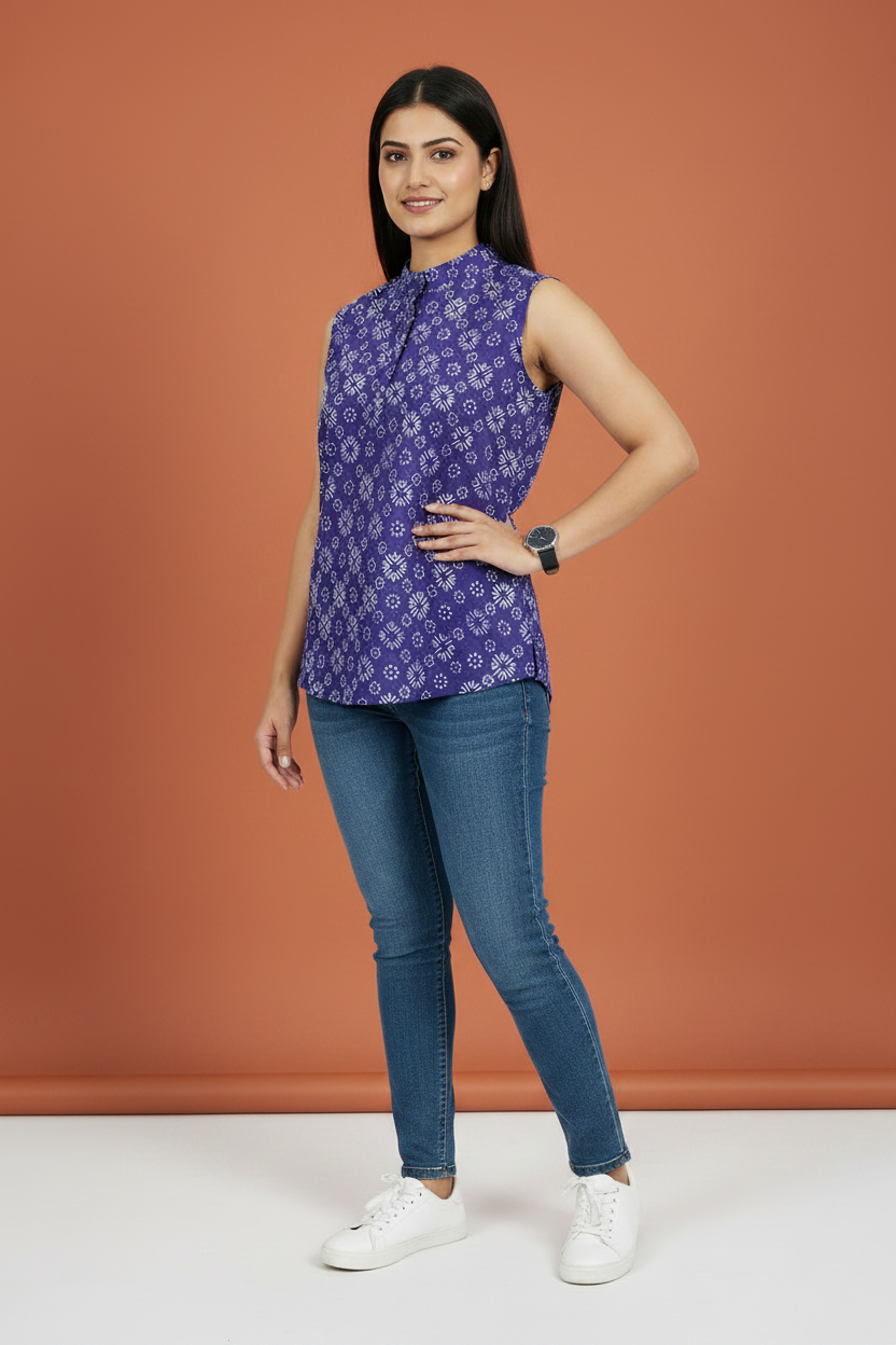 Purple Cotton Short Kurti For Jeans