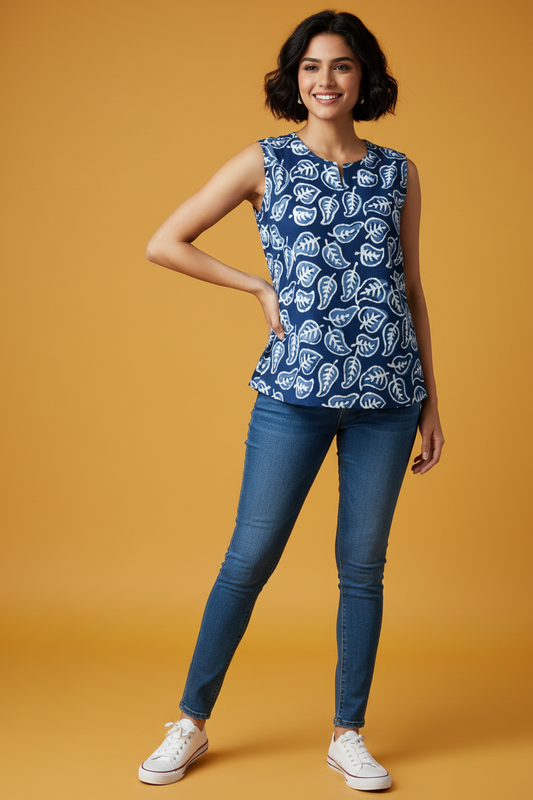 Indigo Cotton Short Kurti For Jeans