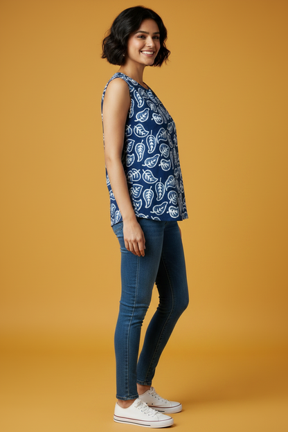 Indigo Cotton Short Kurti For Jeans