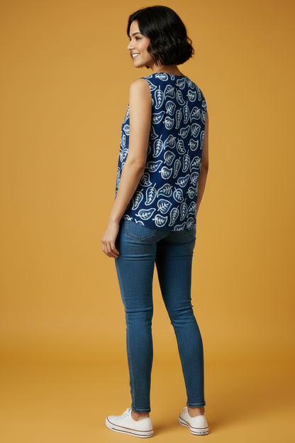 Indigo Cotton Short Kurti For Jeans