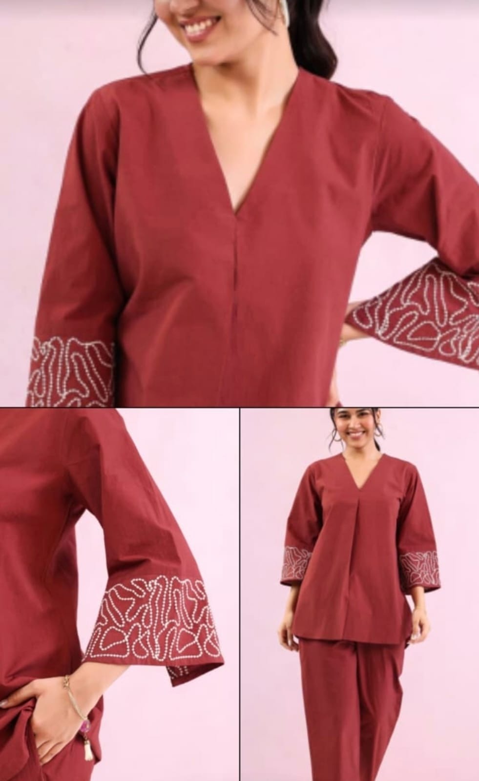 Maroon Cotton Co-ord Set