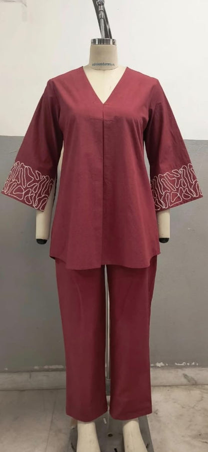 Maroon Cotton Co-ord Set