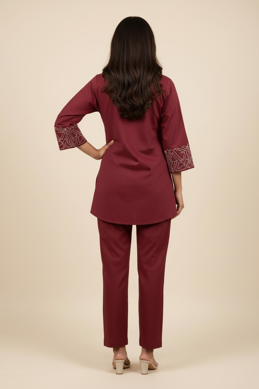 Maroon Cotton Co-ord Set