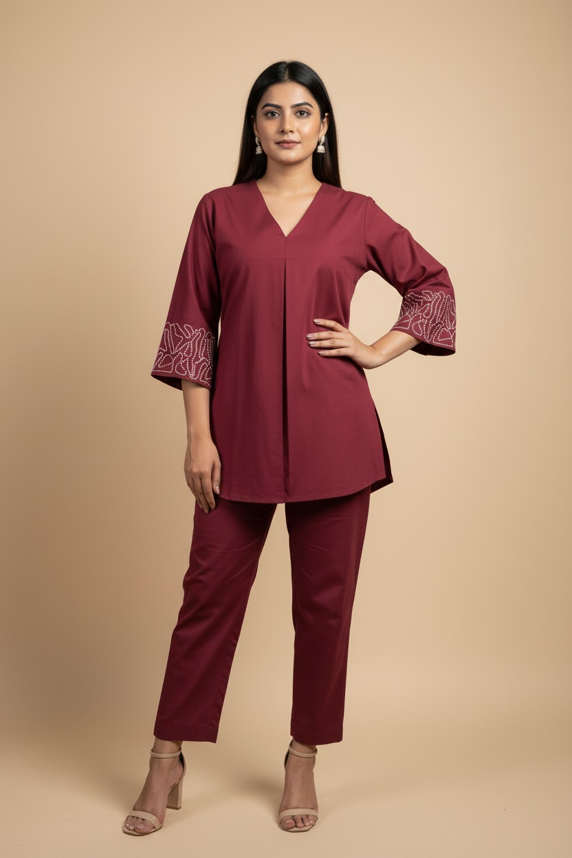 Maroon Cotton Co-ord Set