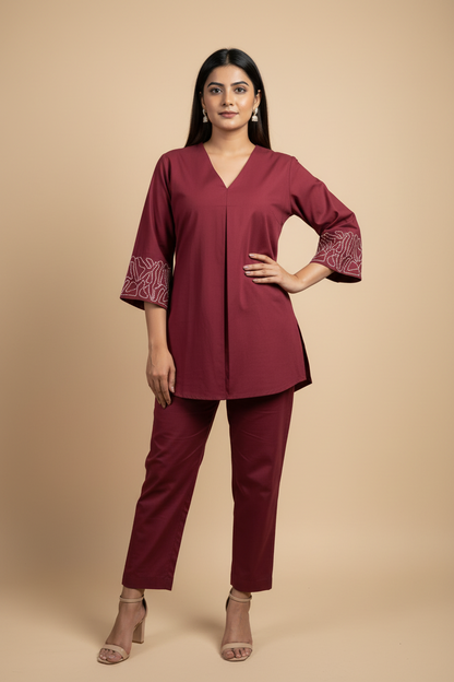 Maroon Cotton Co-ord Set