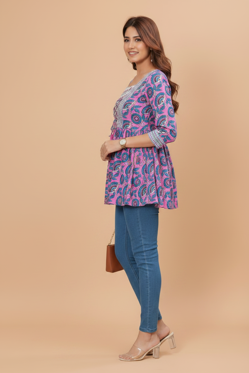 Pure Organic Cotton Frill Short Kurti