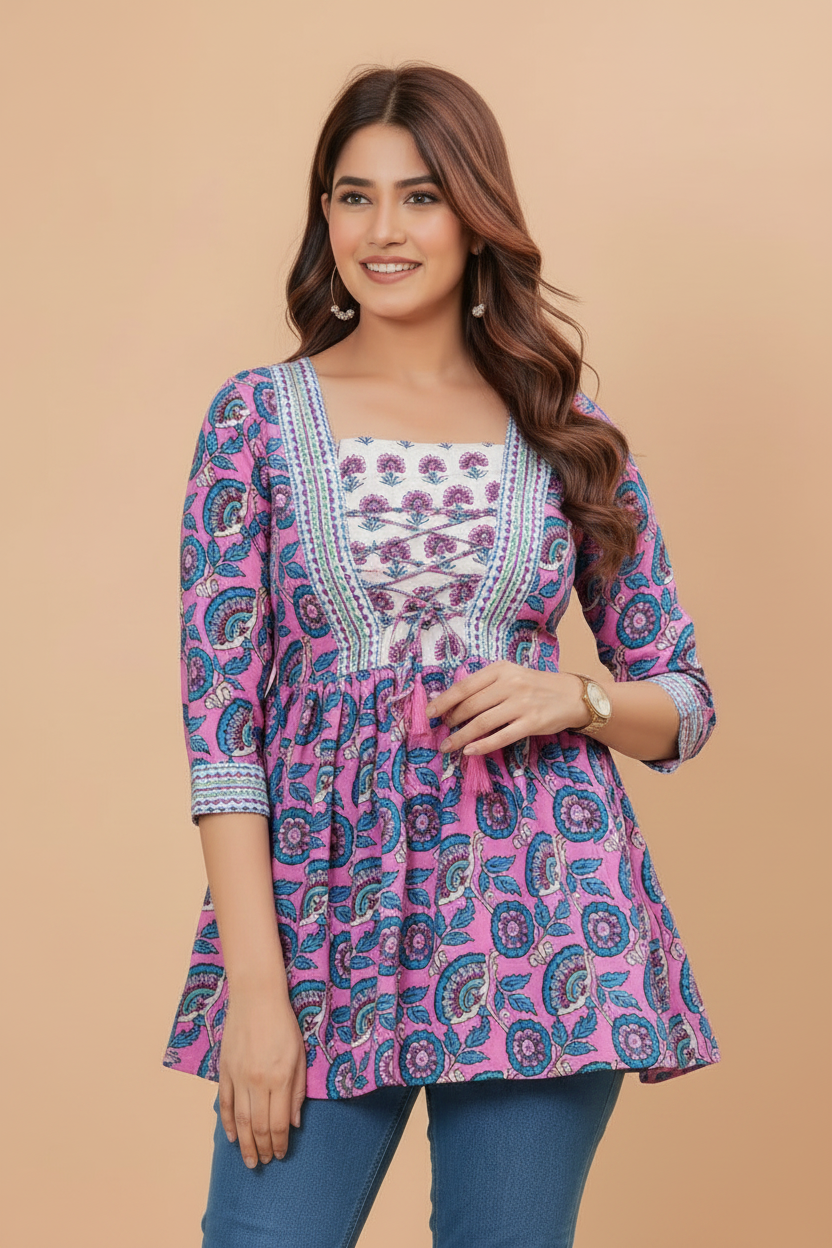 Pure Organic Cotton Frill Short Kurti