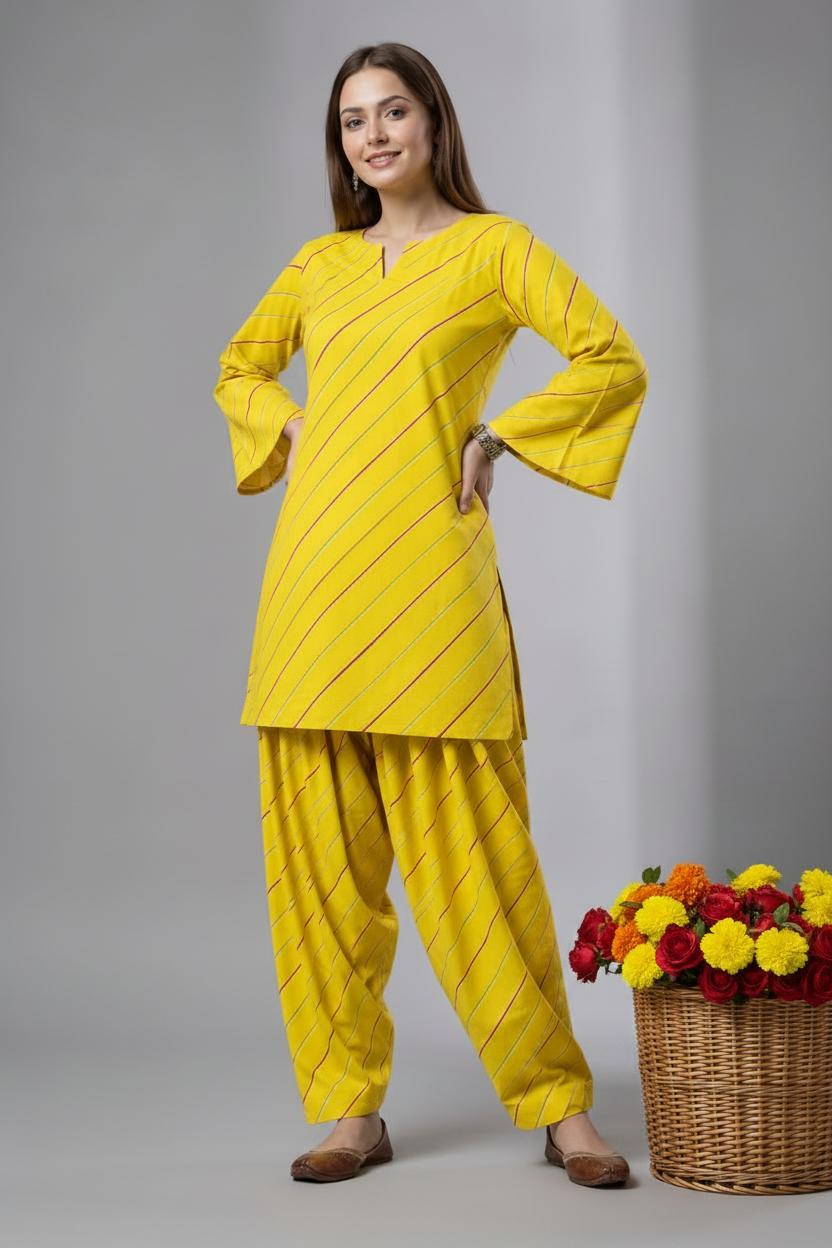 Leheriya Print Kurta Pant Set for Women