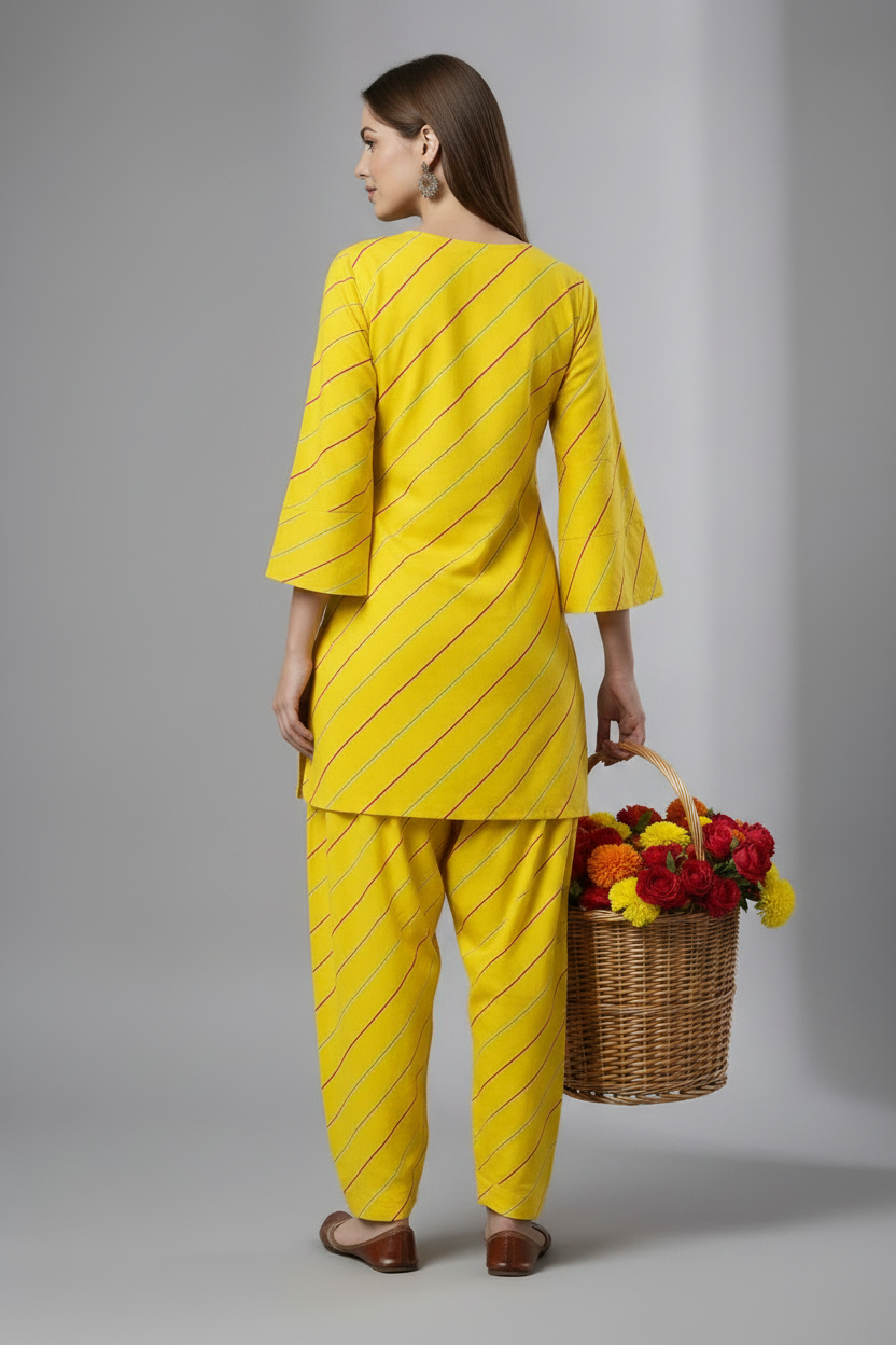 Leheriya Print Kurta Pant Set for Women