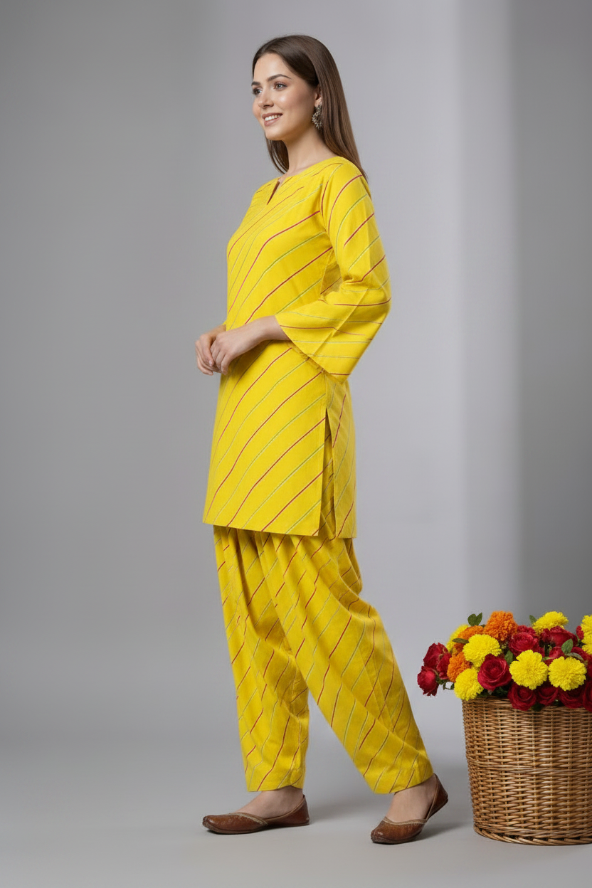 Leheriya Print Kurta Pant Set for Women