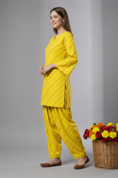 Leheriya Print Kurta Pant Set for Women