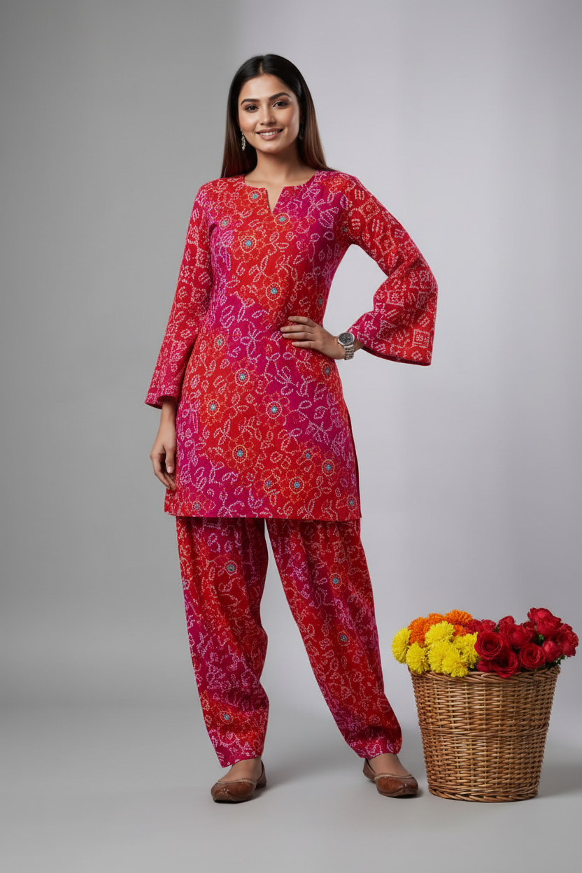 Bandhej Print Kurta Pant Set for Women